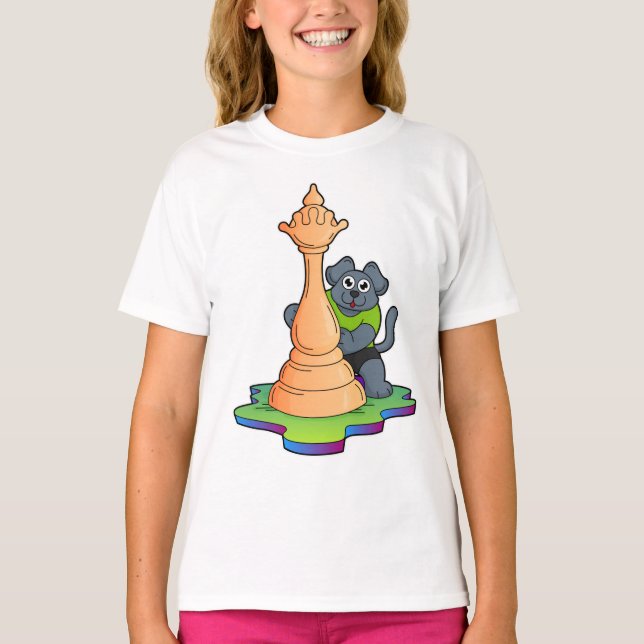 Hund vid Chess med Chess biet Queen T Shirt (Framsida)