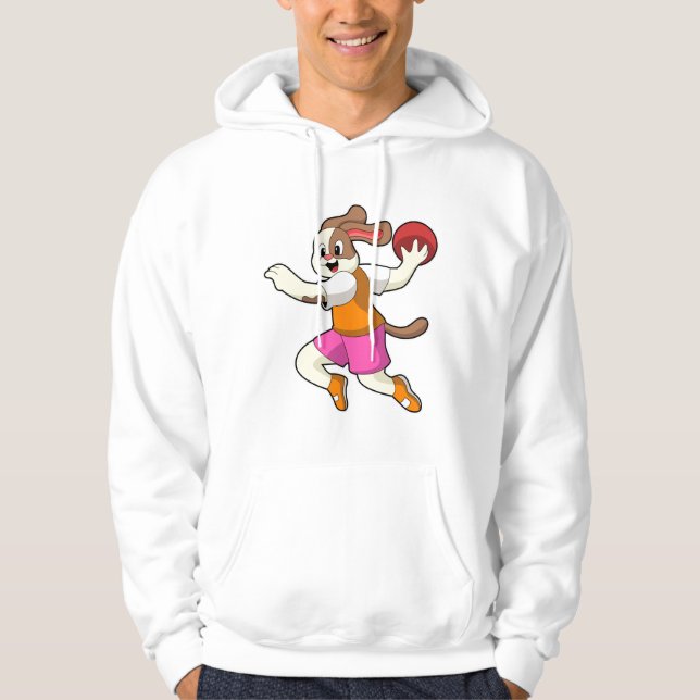 Hund vid Handball-spelare med handboll Hoodie (Framsida)