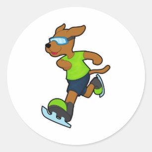 Hund vid Ice-skridskor med Goggles Runt Klistermärke