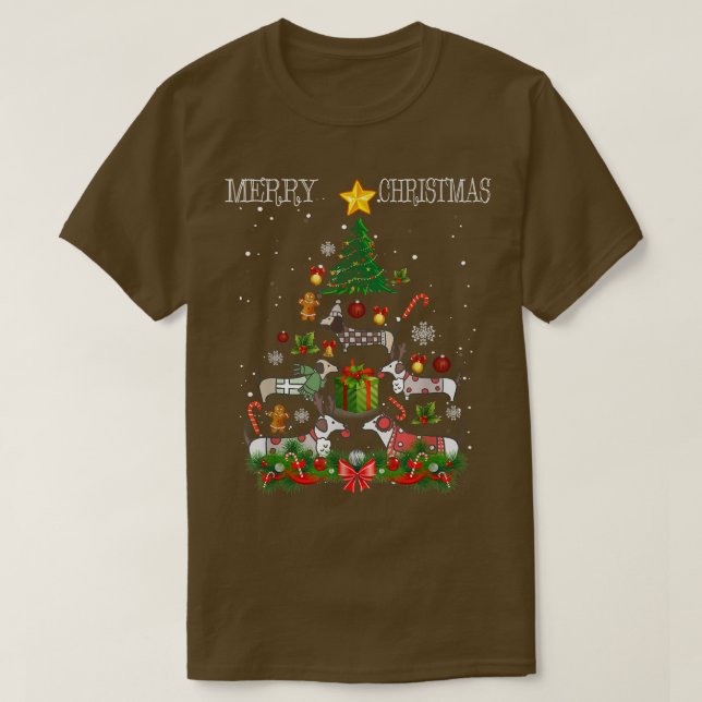 Hund vid jul Dachshund Träd Matching Pajamas Julaf T Shirt (Design framsida)