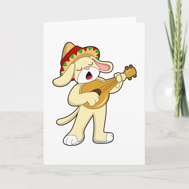 Hund vid musik med gitarr kort (Framsida)