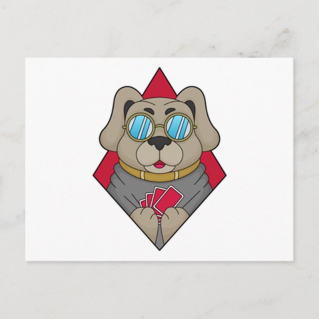 Hund vid poker med pokerkort vykort (Framsida)