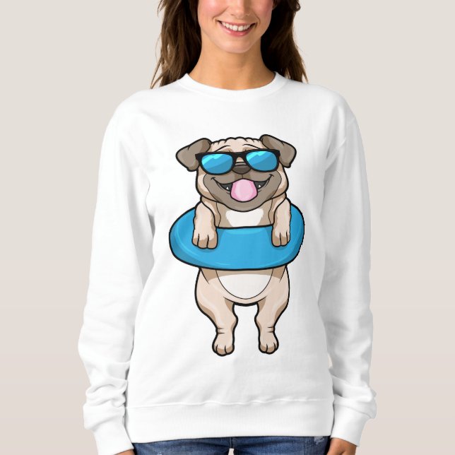 Hund vid simning med Simma ring T Shirt (Framsida)