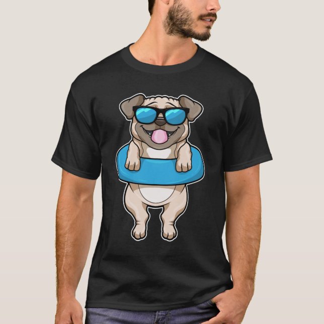 Hund vid simning med Simma ring T Shirt (Framsida)