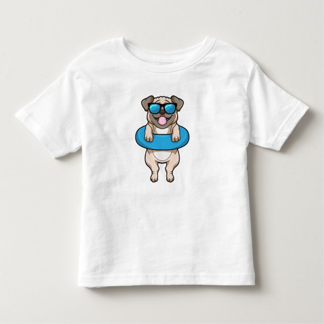Hund vid simning med Simma ring T Shirt (Framsida)