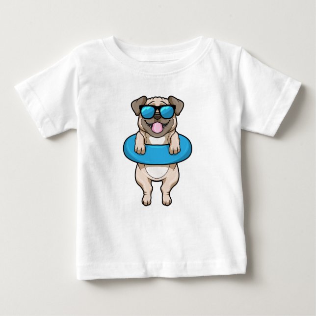 Hund vid simning med Simma ring T Shirt (Framsida)