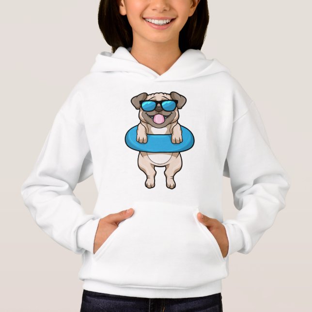 Hund vid simning med Simma ring T Shirt (Framsida)