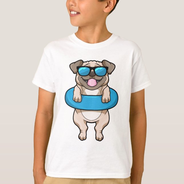 Hund vid simning med Simma ring T Shirt (Framsida)