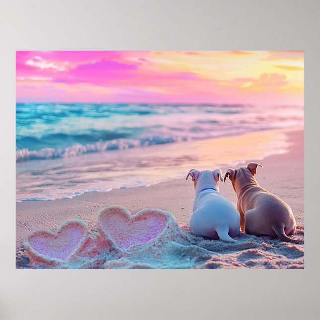 Hund vid stranden, Hearts Poster (Framsidan)