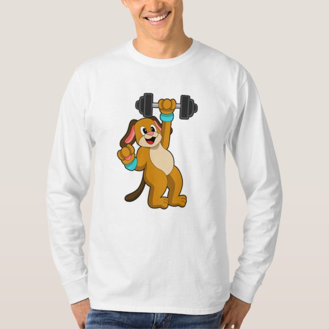 Hund vid styrkeutbildning med Dumbbell T Shirt (Framsida)