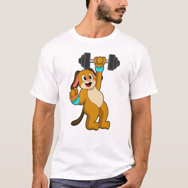 Hund vid styrkeutbildning med Dumbbell T Shirt (Framsida)