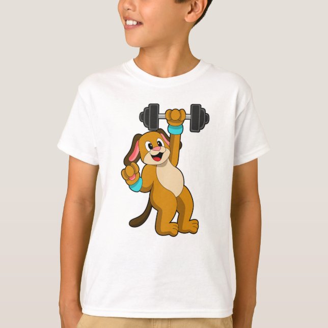 Hund vid styrkeutbildning med Dumbbell T Shirt (Framsida)