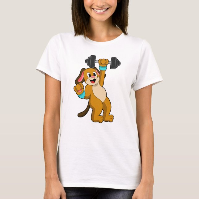 Hund vid styrkeutbildning med Dumbbell T Shirt (Framsida)