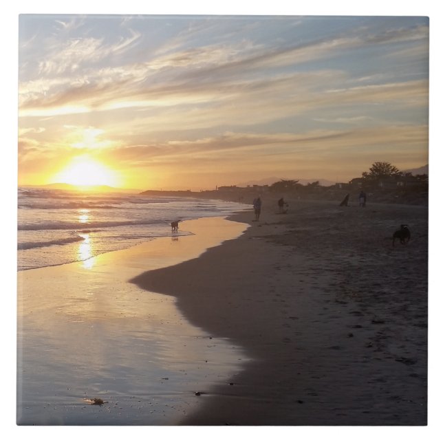 Hund vid Sunset California Dreaming Tile Kakelplatta (Framsidan)