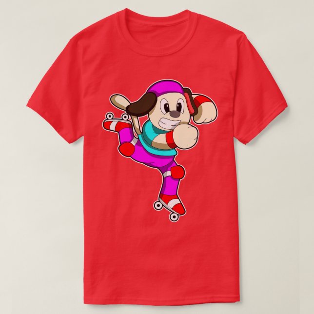Hund vid textbundna skridskor med inline-skateskap t shirt (Design framsida)