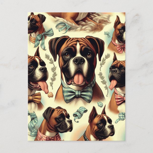 Hund vintage Boxer är sömlös Vykort (Framsida)