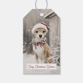Hund Vinter Snö Jul Presentkort Presentetikett