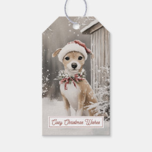 Hund Vinter Snö Jul Presentkort Presentetikett