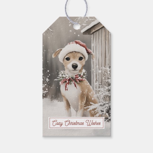 Hund Vinter Snö Jul Presentkort Presentetikett (Framsidan)