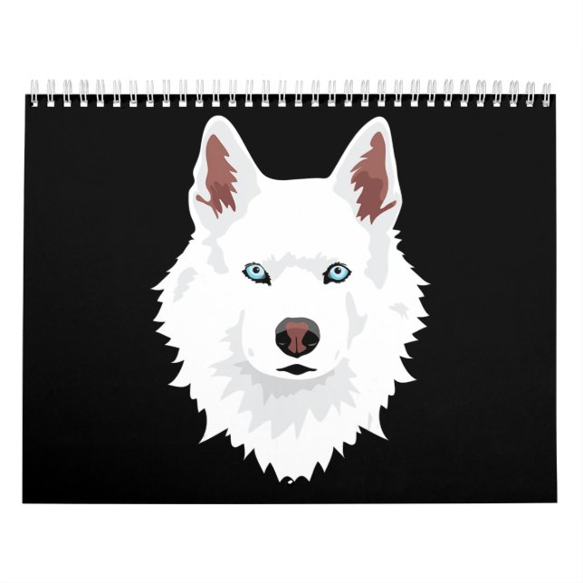 Hund| Vitvit Snö Siberian husky Hund Kalender (Omslag)