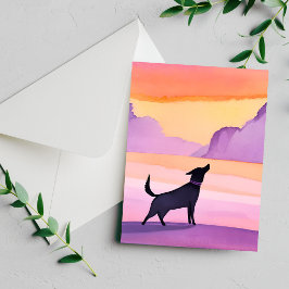 Hund Vrål | Svart Hund Vattenfärg Siluett Kort