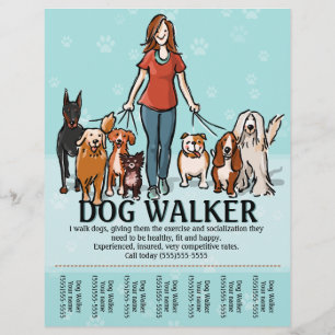 Hund Walking. Dog Walker. Kalkylblad Reklamblad