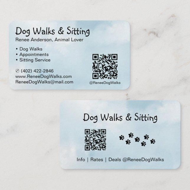 Hund Walks och Sitta | QR-kodAffärskort Visitkort (Fram/baksida)