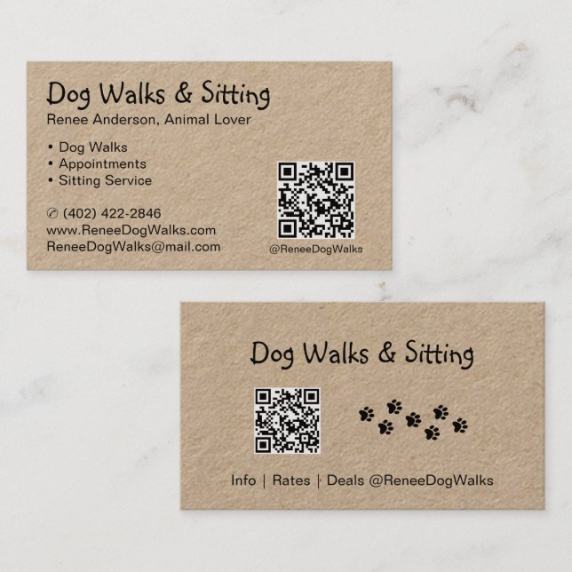 Hund Walks och Sitta | QR-kodAffärskort Visitkort (Fram/baksida)