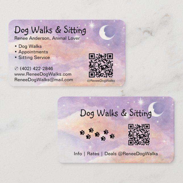 Hund Walks och Sitta | QR-kodAffärskort Visitkort (Fram/baksida)