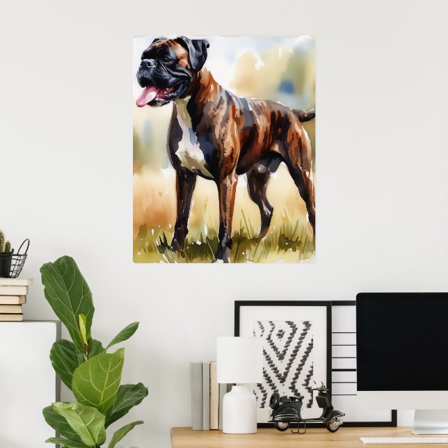 Hund Watercolor Boxer Poster (Hemmakontoret)