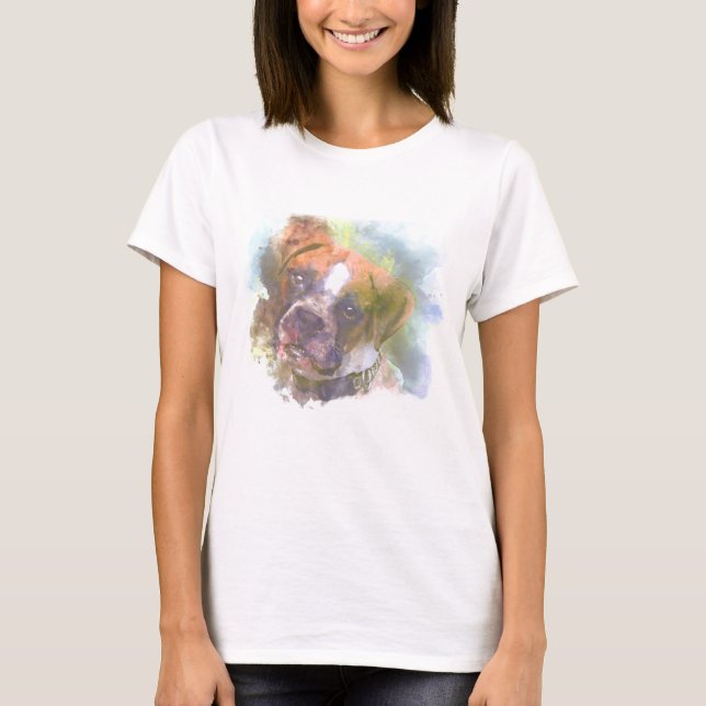 Hund Watercolor Boxer T-shirt (Framsida)