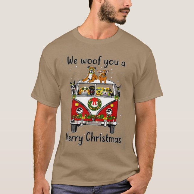 Hund We Woof You A God jul God jul T Shirt (Framsida)