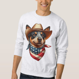 Hund Wearing a Hat and American Flagga Bandana Lång Ärmad Tröja