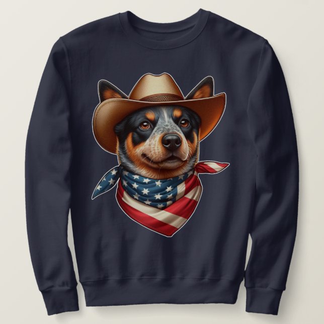 Hund Wearing a Hat and American Flagga Bandana Lång Ärmad Tröja (Design framsida)