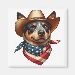 Hund Wearing a Hat and American Flagga Bandana Magnet