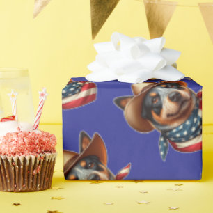 Hund Wearing a Hat and American Flagga Bandana Presentpapper