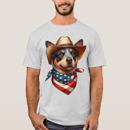 Hund Wearing a Hat and American Flagga Bandana T Shirt