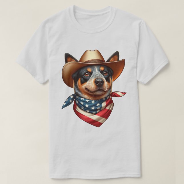 Hund Wearing a Hat and American Flagga Bandana T Shirt (Design framsida)