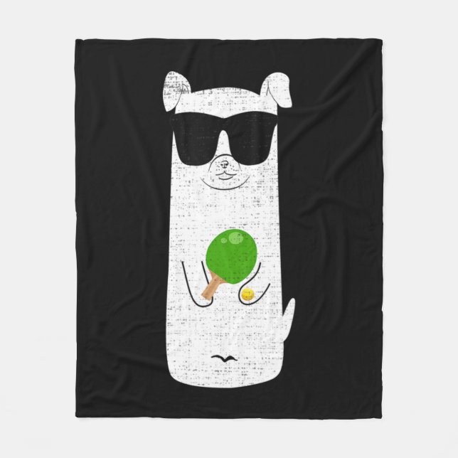 Hund Wearing Sunglasses Spela Bord Tennis Roligt S Fleecefilt (Framsidan)