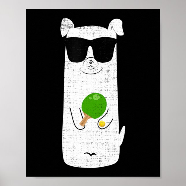 Hund Wearing Sunglasses Spela Bord Tennis Roligt S Poster (Framsidan)