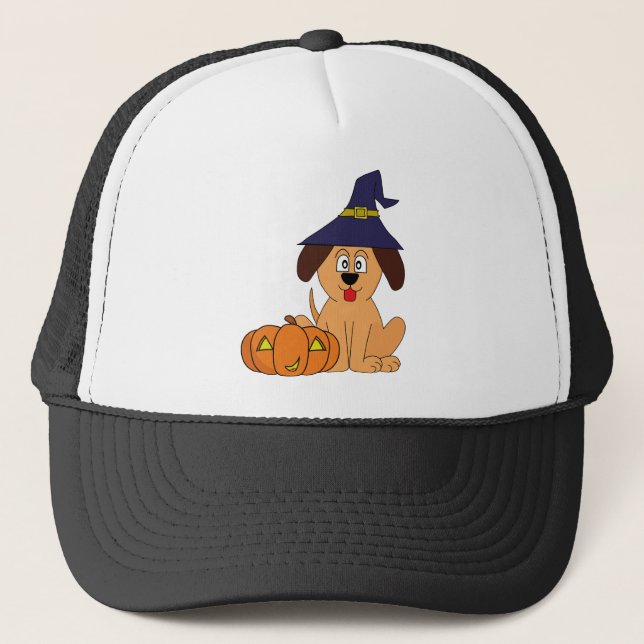 Hund Witch Pumpkin Halloween Keps (Framsida)