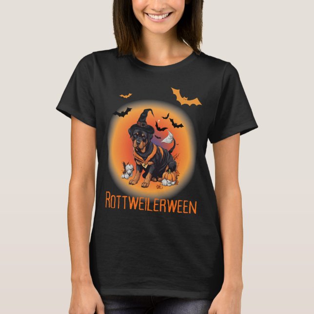Hund Witch Rottweiller Halloween T Shirt (Framsida)