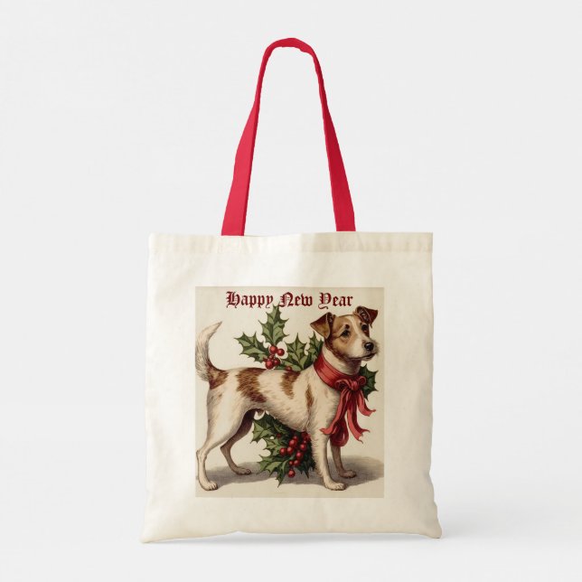Hund with Holly Tote Bag Tygkasse (Baksida)