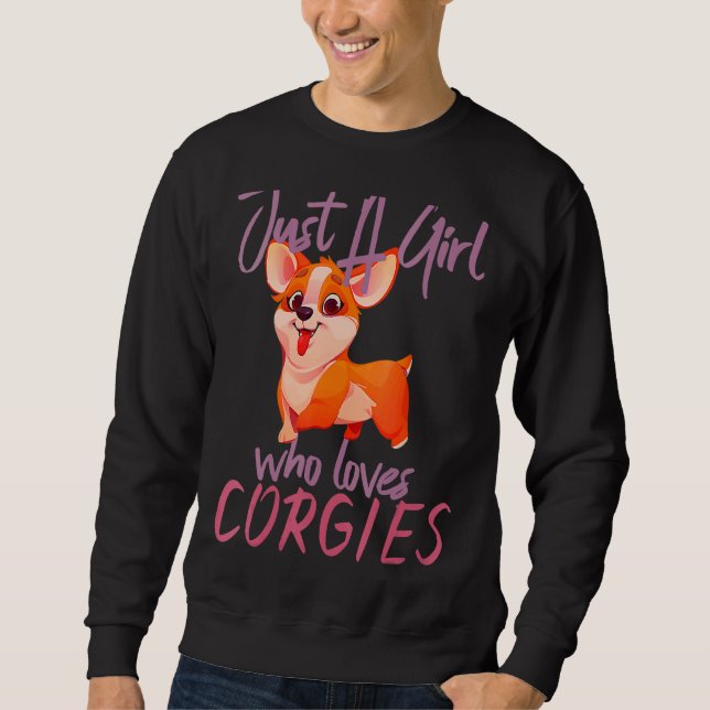 Hund Women bara en flicka som Kärlek Corgies Lång Ärmad Tröja (Framsida)
