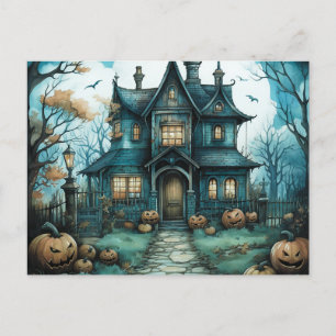 Hundad House Full Moon Pumpkins Halloween Helg Vykort
