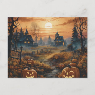 Hundad House Full Moon Pumpkins Halloween Helg Vykort