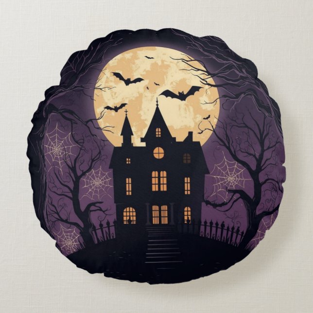 Hundad House Halloween Round Pillow Rund Kudde (Framsidan)