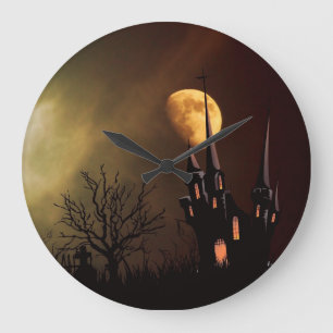 Hundad House Halloween Scene Stor Klocka
