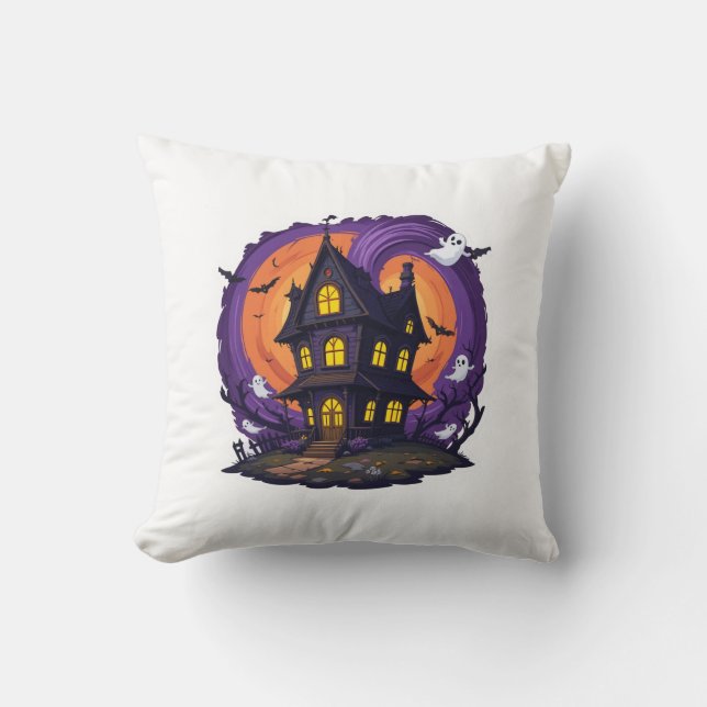 Hundad House Halloween Spooky Gothic Mansion Fladd Kudde (Framsida)