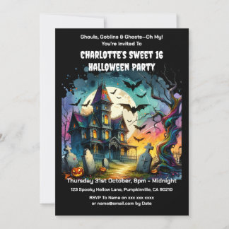 Hundad House Halloween Sweet 16 Födelsedagsfester Inbjudningar